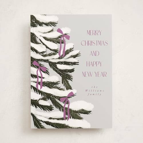 This is a plum non photo holiday cards with standard by Maja Cunningham called christmas tree printing on signature in standard