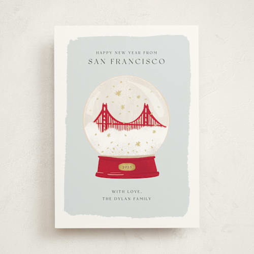 This is a winter non photo holiday cards with standard by Laura Bercovich called golden gate globe printing on signature in standard