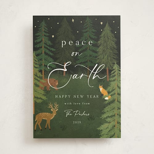 This is a forest non photo holiday cards with standard by Elly called woodland peace printing on signature in standard