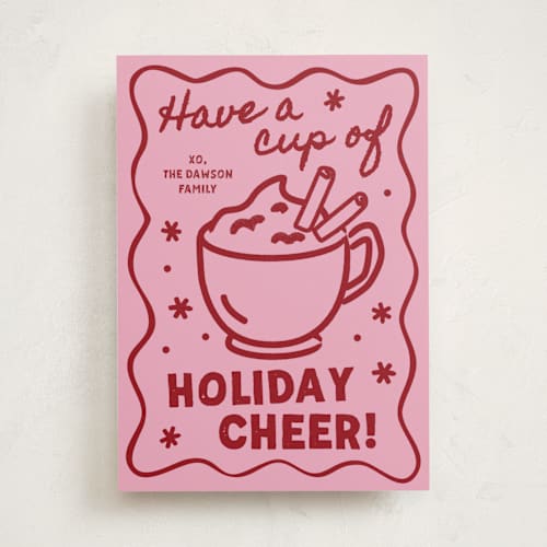 This is a raspberry non photo holiday cards with standard by Jennifer Lew called holiday cheer printing on signature in standard