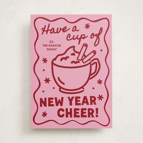 This is a raspberry non photo holiday cards with standard by Jennifer Lew called holiday cheer printing on signature in standard