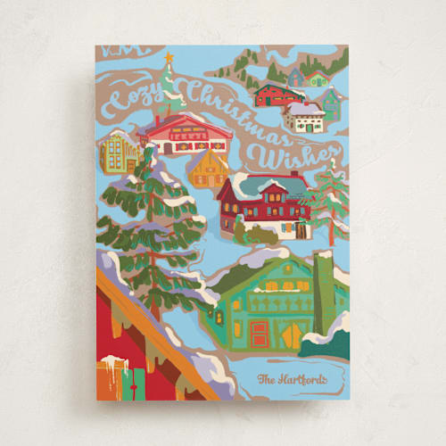 This is a glacier non photo holiday cards with standard by Jess Franks called cozy winter village printing on signature in standard