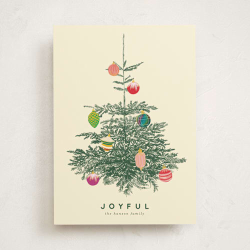 This is a ivory non photo holiday cards with standard by Baumbirdy called retro tree printing on signature in standard