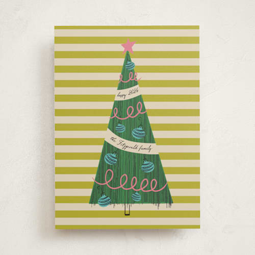This is a lime non photo holiday cards with standard by Heather Schertzer called pencil tree printing on signature in standard