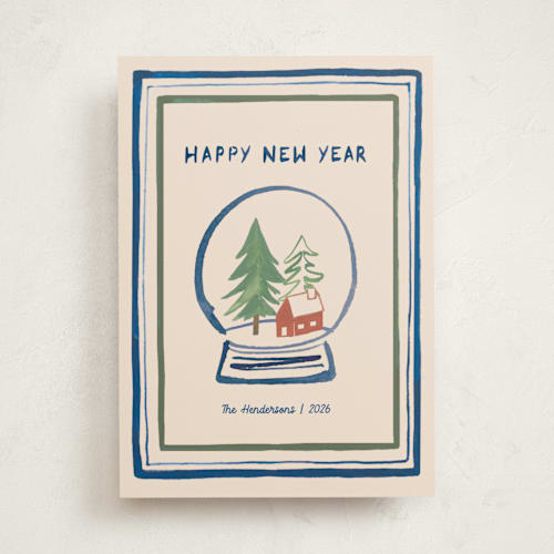 This is a wintermint non photo holiday cards with standard by Teju Reval called snow globe printing on signature in standard