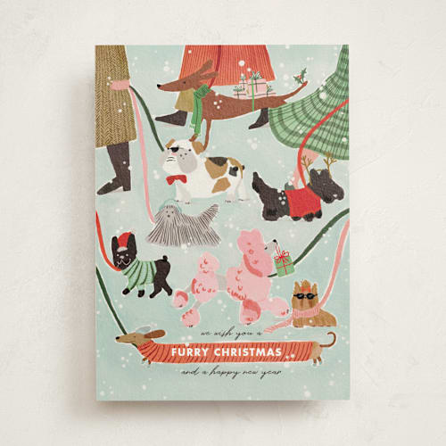 This is a winter non photo holiday cards with standard by Menci Zaga called furry christmas printing on signature in standard