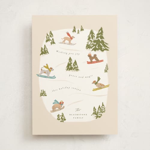 This is a almond non photo holiday cards with standard by Vera Lim called snow dogs printing on signature in standard