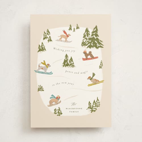 This is a almond non photo holiday cards with standard by Vera Lim called snow dogs printing on signature in standard