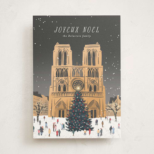 This is a slate non photo holiday cards with standard by Jamie Alexander called notre dame printing on signature in standard