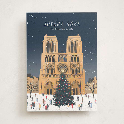 This is a midnight non photo holiday cards with standard by Jamie Alexander called notre dame printing on signature in standard