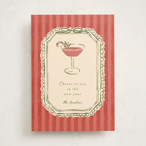 This is a candy cane non photo holiday cards with standard by Susan Zinader called cheers to you printing on signature in standard