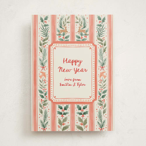 This is a cherry non photo holiday cards with standard by Elly called festive stripes printing on signature in standard