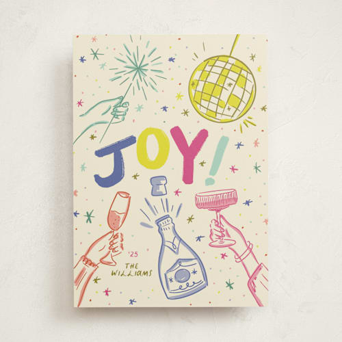 This is a champagne non photo holiday cards with standard by Jenna Holcomb called nye printing on signature in standard