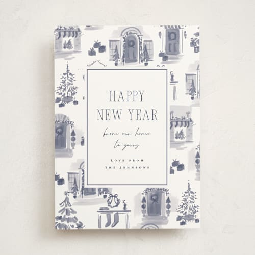 This is a wintersky non photo holiday cards with standard by Rebecca Durflinger called holiday home toile printing on signature in standard