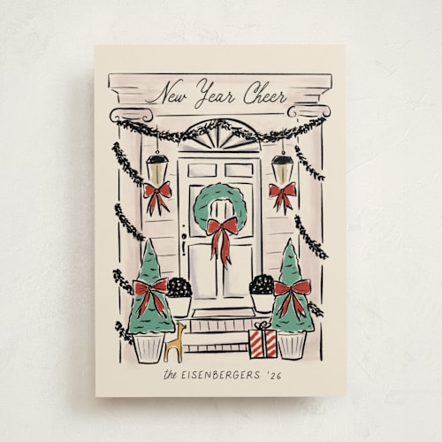 This is a champagne non photo holiday cards with standard by chocomocacino called panettone printing on signature in standard