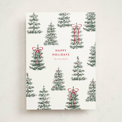 This is a snow non photo holiday cards with standard by Angela Garrick called festive forest printing on signature in standard