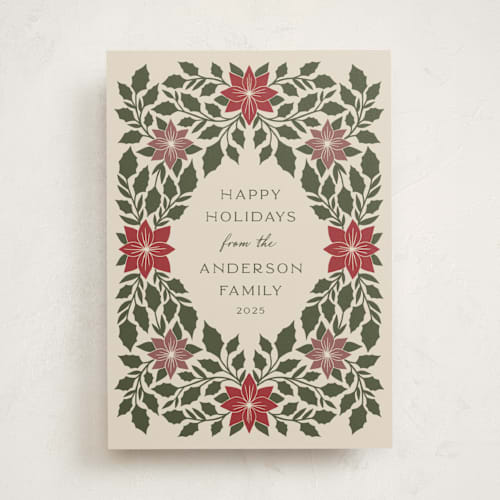This is a evergreen non photo holiday cards with standard by Katharine Watson called holly frame printing on signature in standard