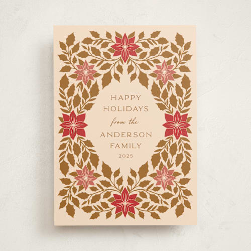 This is a chocolate non photo holiday cards with standard by Katharine Watson called holly frame printing on signature in standard