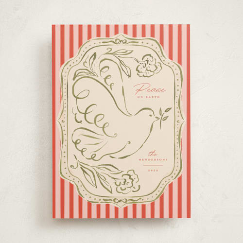 This is a cranberry non photo holiday cards with standard by Vera Lim called peace dove.. printing on signature in standard