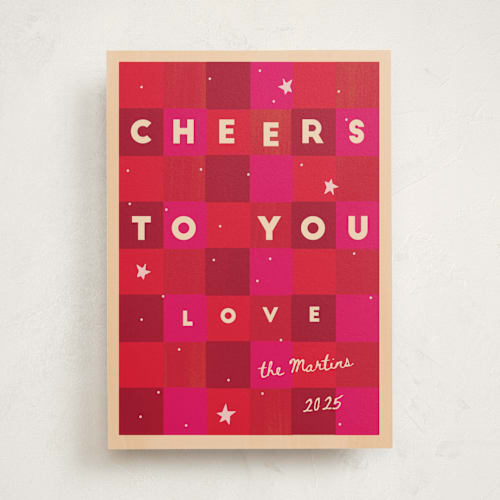 This is a cherry non photo holiday cards with standard by Ani Somi called checkered cheers printing on signature in standard