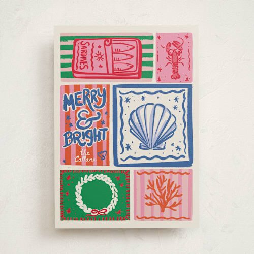 This is a cerulean non photo holiday cards with standard by Jenna Holcomb called seas printing on signature in standard