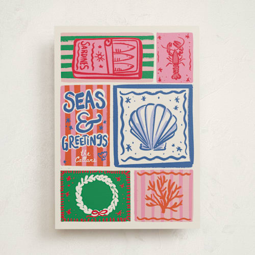 This is a cerulean non photo holiday cards with standard by Jenna Holcomb called seas printing on signature in standard