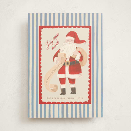 This is a wintermint non photo holiday cards with standard by Teju Reval called greetings from santa printing on signature in standard
