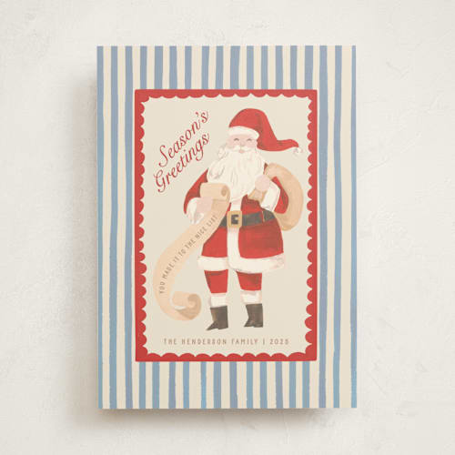 This is a wintermint non photo holiday cards with standard by Teju Reval called greetings from santa printing on signature in standard