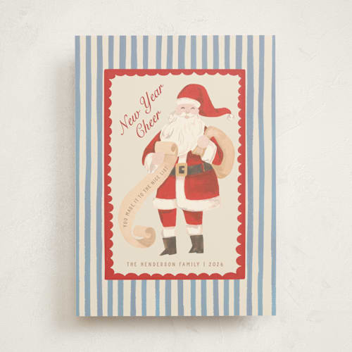 This is a wintermint non photo holiday cards with standard by Teju Reval called greetings from santa printing on signature in standard