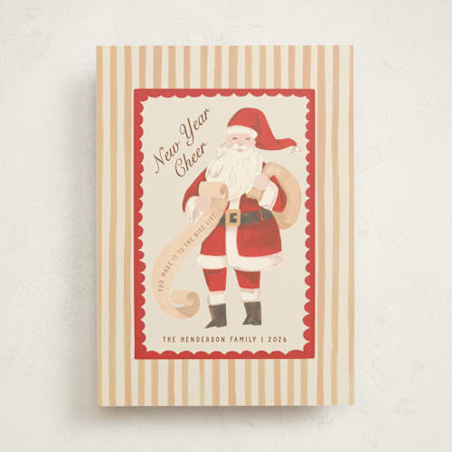 This is a halo non photo holiday cards with standard by Teju Reval called greetings from santa printing on signature in standard