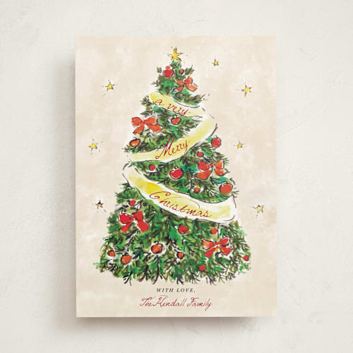 This is a holly berry non photo holiday cards with standard by Cass Loh called evergreen magic printing on signature in standard