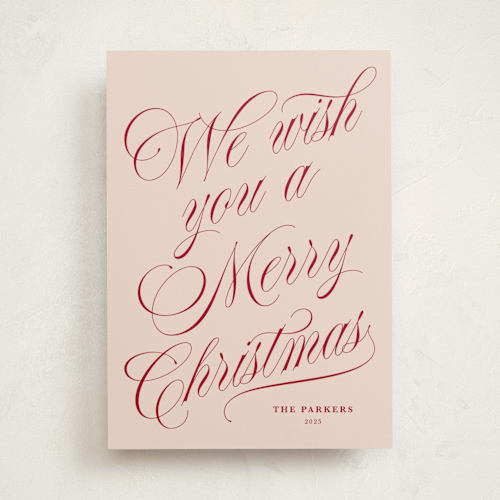 This is a rosy cheeks non photo holiday cards with standard by Kate Ahn called with flourish printing on signature in standard