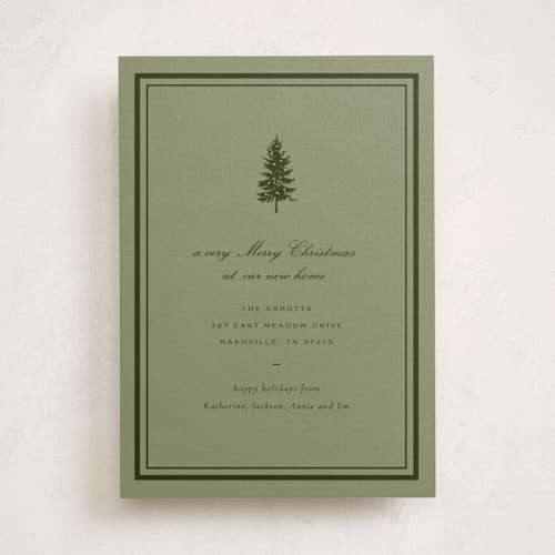 This is a balsam fir non photo holiday cards with standard by Sara Hicks Malone called holiday move printing on signature in standard