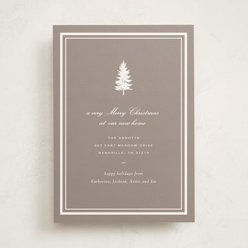 This is a cocoa non photo holiday cards with standard by Sara Hicks Malone called holiday move printing on signature in standard