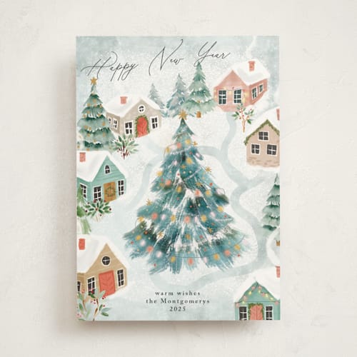 This is a glacier non photo holiday cards with standard by Petra Kern called festive village printing on signature in standard