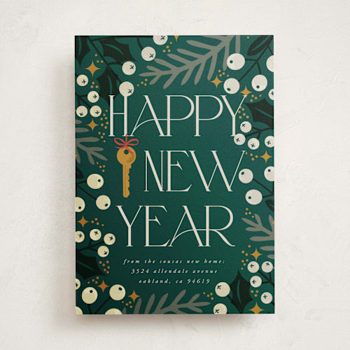 This is a cream non photo holiday cards with standard by Ana de Sousa called deck new halls printing on signature in standard