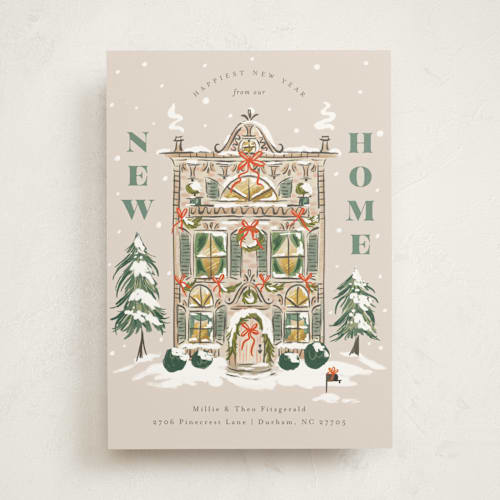 This is a eggnog non photo holiday cards with standard by Jackie Crawford called new home holiday house printing on signature in standard