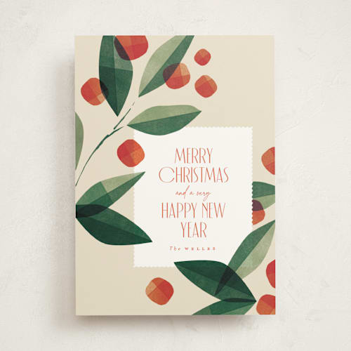 This is a holly berry non photo holiday cards with standard by Robert and Stella called paper branch printing on signature in standard