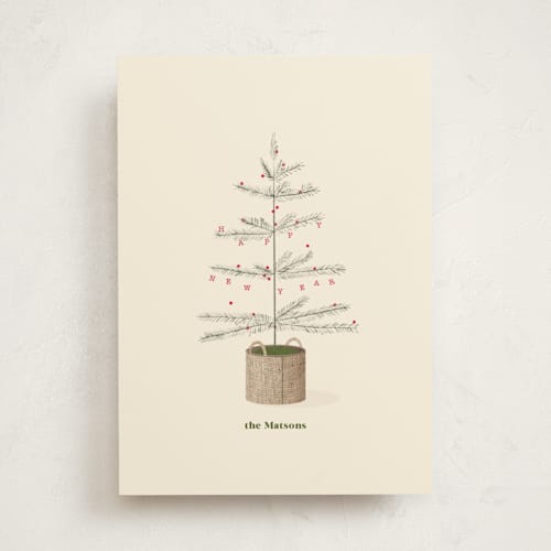 This is a buttercream non photo holiday cards with standard by Baumbirdy called holiday basket printing on signature in standard