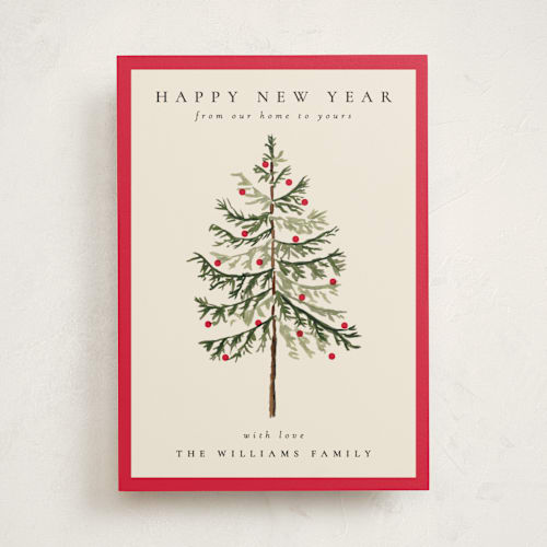This is a poinsettia non photo holiday cards with standard by Amy Kross called vintage spruce printing on signature in standard