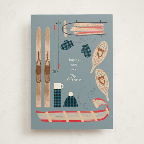 This is a denim non photo holiday cards with standard by Baumbirdy called wintery mix printing on signature in standard