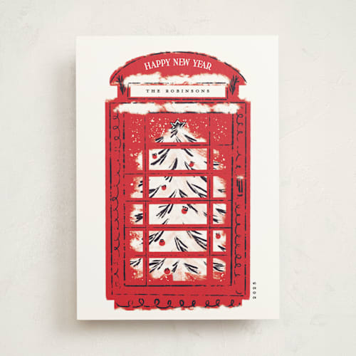 This is a telephone box non photo holiday cards with standard by Gwen Bedat called london calling printing on signature in standard