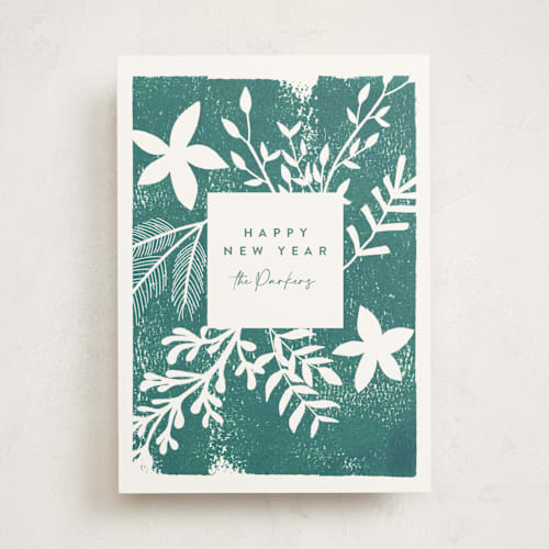 This is a mint non photo holiday cards with standard by Maja Cunningham called botanical print printing on signature in standard