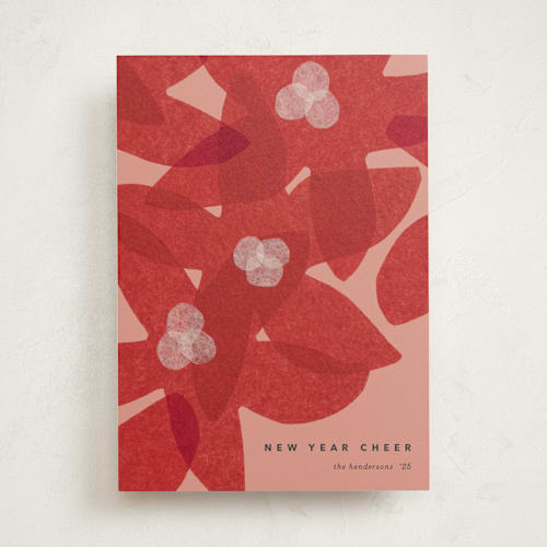 This is a mulled wine non photo holiday cards with standard by Carrie Moradi called paper poinsettia printing on signature in standard