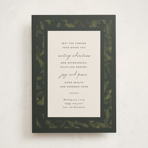 This is a forest non photo holiday cards with standard by Amy Payne called leafy border printing on signature in standard