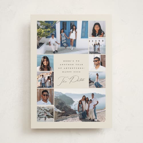 This is a vanilla new year photo cards with standard by Olivia Raufman called our adventures printing on signature in standard