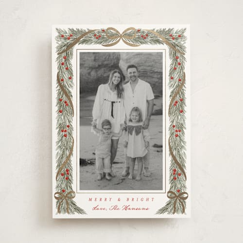 This is a holly berry photo mount holiday cards with foil pressed by Leah Bisch called garland frame printing on recycled in photo_mount