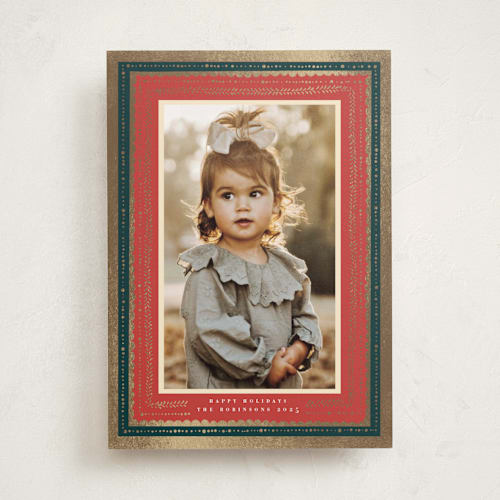 This is a cherry photo mount holiday cards with foil pressed by Hannah Williams called gilded hand drawn frame printing on recycled in photo_mount
