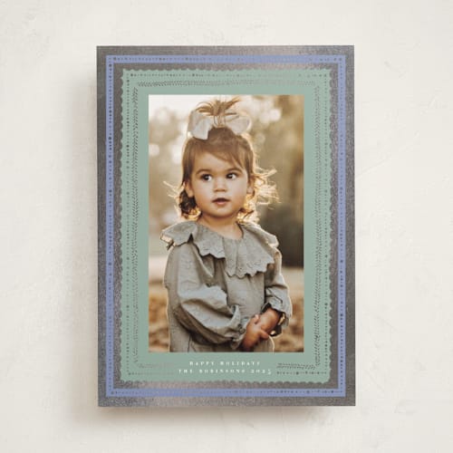 This is a ice photo mount holiday cards with foil pressed by Hannah Williams called gilded hand drawn frame printing on recycled in photo_mount