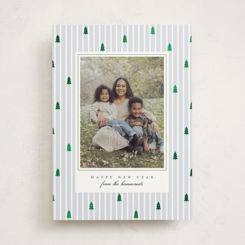 This is a glacier photo mount holiday cards with foil pressed by Everett Paper Goods called stripe trees printing on recycled in photo_mount